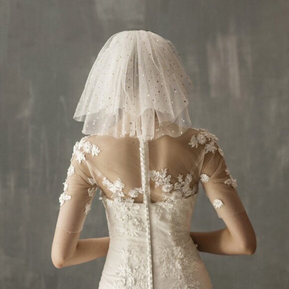 Wedding veil white bridal elegant shoulder short with gold stars elegant new main image 4